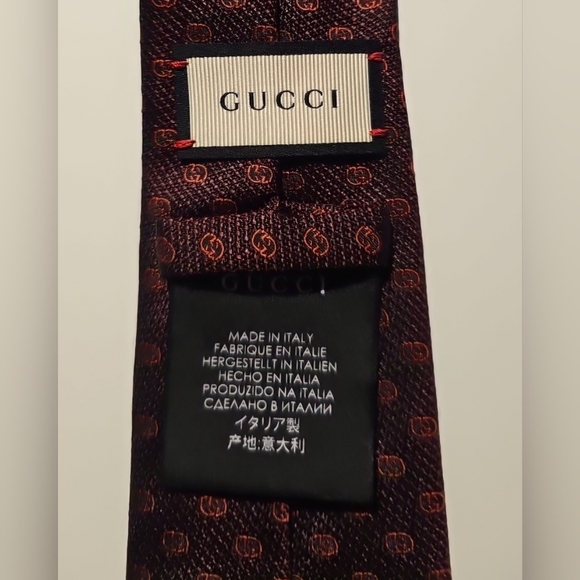 GUCCI Burgundy Black GG MONOGRAM LOGO  100% ITALIAN SILK TIE STUNNING!!!! - Picture 10 of 11
